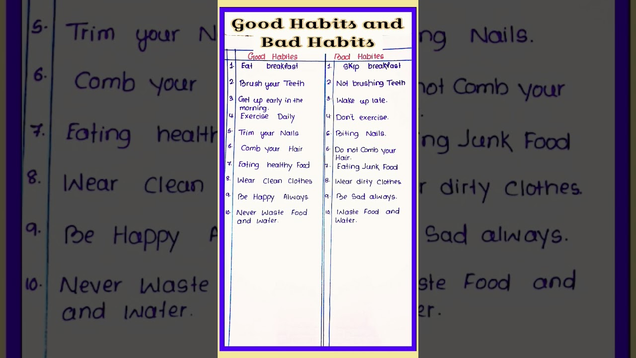 10 line essay on good habits and Bad Habits in English | 10 bad habits ...